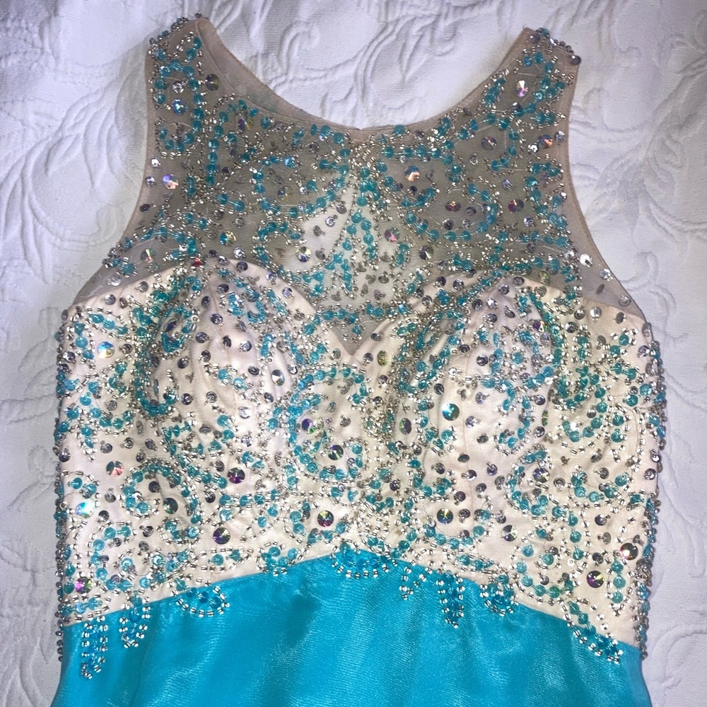 Turquoise Full Length Prom Dress